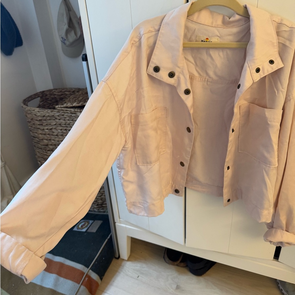 Marine Layer jacket rosewater pink Oslo crop tie waist - Picture 5 of 8